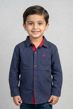 Black With Blue Flowers Print Single Pocket Full Sleeves Casual Shirt