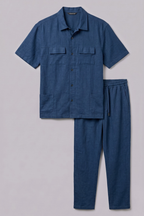 Navy Blue Jersy Fabric Double Pocket Trouser & Shirt Suit For Men