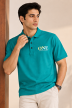 Teal Green Fabric: Cotton Piqué Polo For Mens