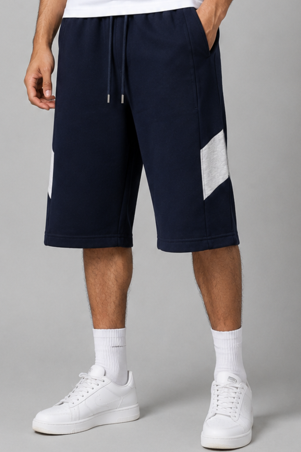 Navy Blue Double Pocket Shorts For Mens