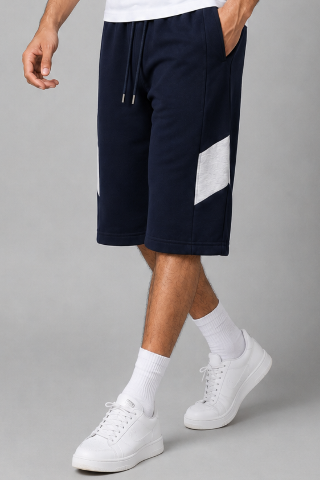 Navy Blue Double Pocket Shorts For Mens