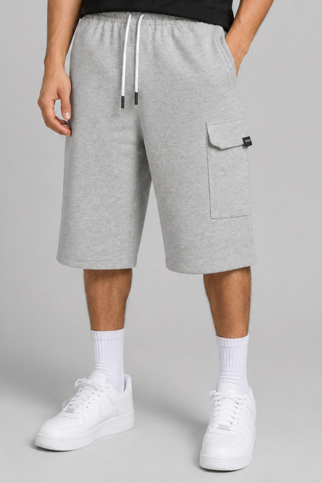 Ash Grey Cargo Pocket Shorts For Mens