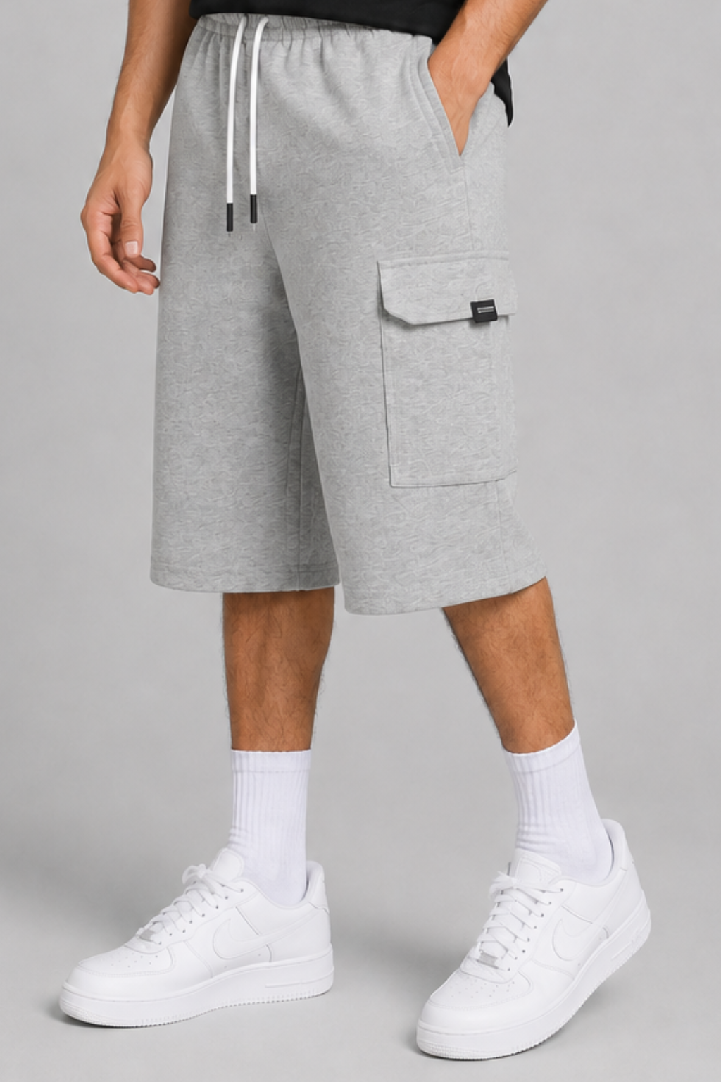 Ash Grey Cargo Pocket Shorts For Mens