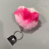 WHITE & PINK FUR ROUND KEY CHAIN