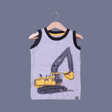 LIGHT GREY ESCAVATOR PRINTED SANDO FOR BOYS