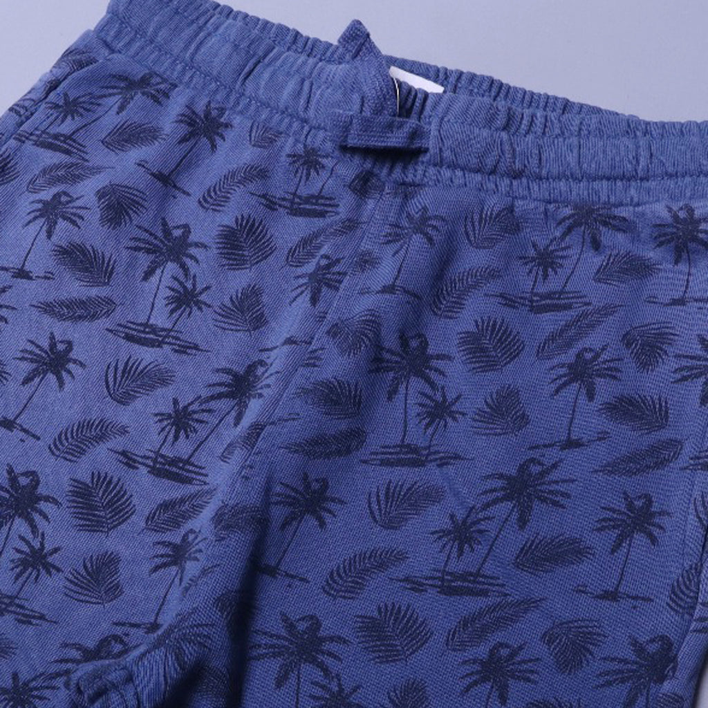 NAVY BLUE TREE PRINTED DOUBLE POCKETS SHORTS FOR BOYS