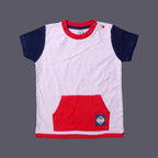 CREAM WITH BLUE SLEEVES FRONT POCKET HALF SLEEVES T-SHIRT