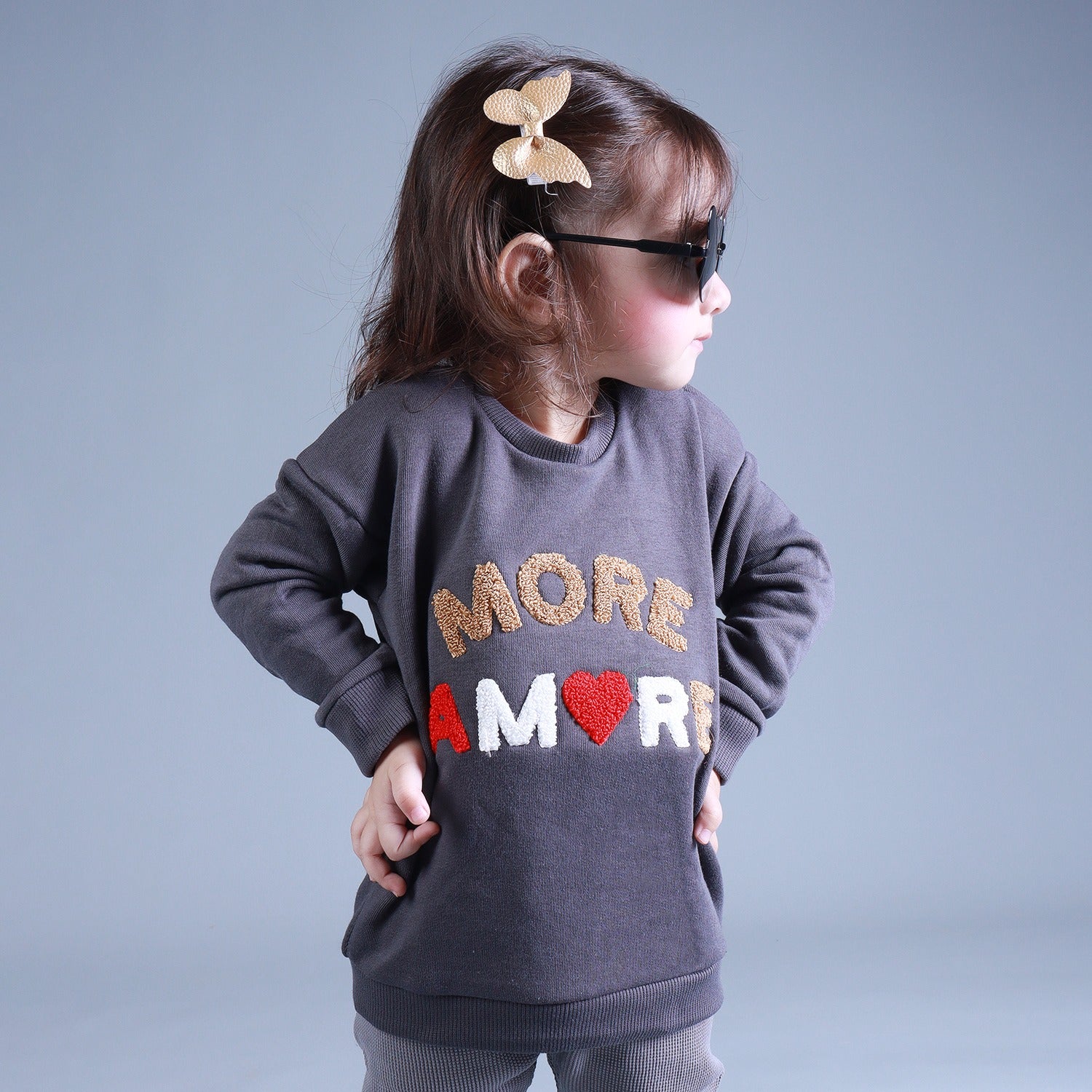 GREY "MORE AMORE" EMBROIDERED TERRY FABRIC SWEATSHIRT Secondary image
