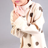 CREAM HINECK POLKA DOT PRINT WITH CAP THERMAL FABRIC SUIT FOR WINTERS