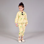 YELLOW HOODIE PINEAPPLE PRINTED TERRY FABRIC SUIT FOR WINTERS