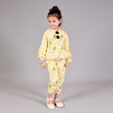 YELLOW HOODIE PINEAPPLE PRINTED TERRY FABRIC SUIT FOR WINTERS