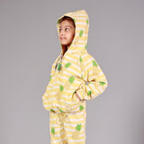 YELLOW HOODIE PINEAPPLE PRINTED TERRY FABRIC SUIT FOR WINTERS
