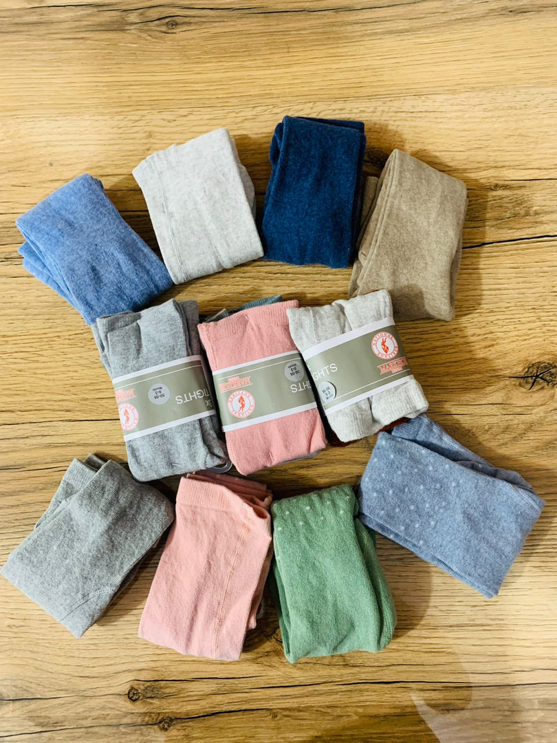 PACK OF 3 PRINTED & PLAIN SOCKS LEGGINGS COTTON JERSY FABRIC