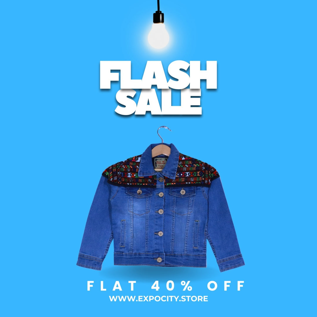 LIGHT BLUE MIX EMBROIDERED DENIM JACKET FOR GIRLS