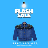 LIGHT BLUE PISTA COLOR EMBROIDERED DENIM JACKET FOR GIRLS