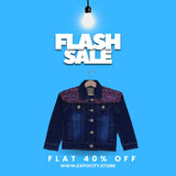 DARK BLUE PURPLE EMBROIDERED DENIM JACKET FOR GIRLS