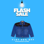 Load image into Gallery viewer, LIGHT BLUE GEOMETRY EMBROIDERED DENIM JACKET FOR GIRLS

