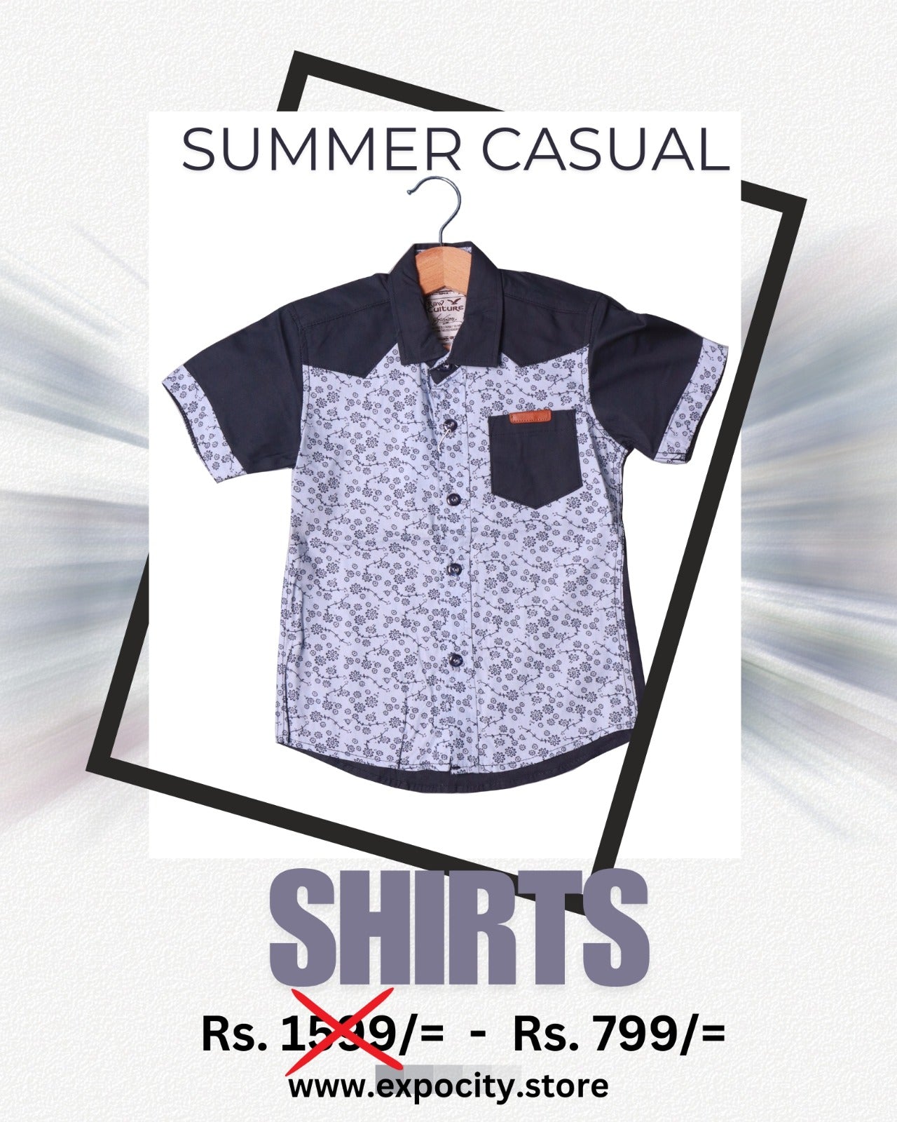 BLUE & SKY BLUE FLOWERS PRINT HALF SLEEVES SINGLE POCKET SHIRT Secondary image