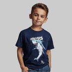 NAVY BLUE "COOL VIBES SHARK" PRINT HALF SLEEVES T-SHIRT FOR BOYS