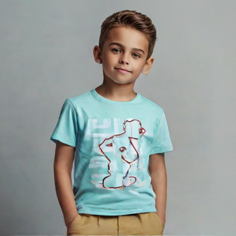 SEA GREEN "POPEYE" PRINT HALF SLEEVES T-SHIRT FOR BOYS