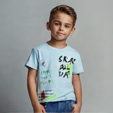 SKY BLUE SKATE ALL DAY PRINT HALF SLEEVES T-SHIRT FOR BOYS