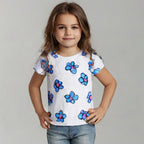 WHITE BIG FLOWERS PRINT T-SHIRT TOP FOR GIRLS