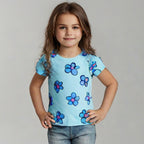 SEA GREEN BIG FLOWERS PRINT T-SHIRT TOP FOR GIRLS