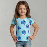 SEA GREEN BIG FLOWERS PRINT T-SHIRT TOP FOR GIRLS