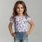 HAZEL GREY RAINBOW & FLOWERS PRINT T-SHIRT TOP FOR GIRLS