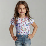 HAZEL GREY RAINBOW & FLOWERS PRINT T-SHIRT TOP FOR GIRLS