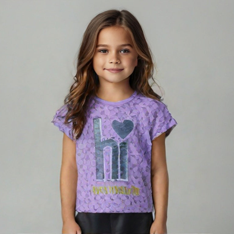 PURPLE "HI IT'S PLAYTIME" T-SHIRT TOP FOR GIRLS