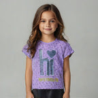 PURPLE "HI IT'S PLAYTIME" T-SHIRT TOP FOR GIRLS