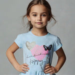 Load image into Gallery viewer, SKY BLUE &quot;BUTTERFLY &amp; HAPPY&quot; T-SHIRT TOP FOR GIRLS
