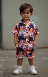 BROWN & BLACK PALM TREES PRINT LINEN FABRIC WITH SHORTS BABA SUIT
