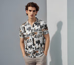 Load image into Gallery viewer, WHITE PRINTED LINEN CASUAL SHIRT FOR MEN
