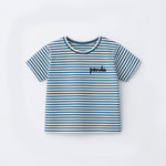 Load image into Gallery viewer, WHITE WITH BLUE STRIPES PANDA HALF SLEEVES T-SHIRT FOR BOYS
