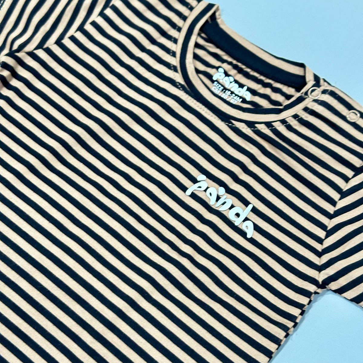 WHITE WITH BLACK STRIPES PANDA HALF SLEEVES T-SHIRT FOR BOYS