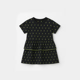 BLACK WITH GREEN ELECTRIC PRINT HALF SLEEVES FROCK FOR GIRLS