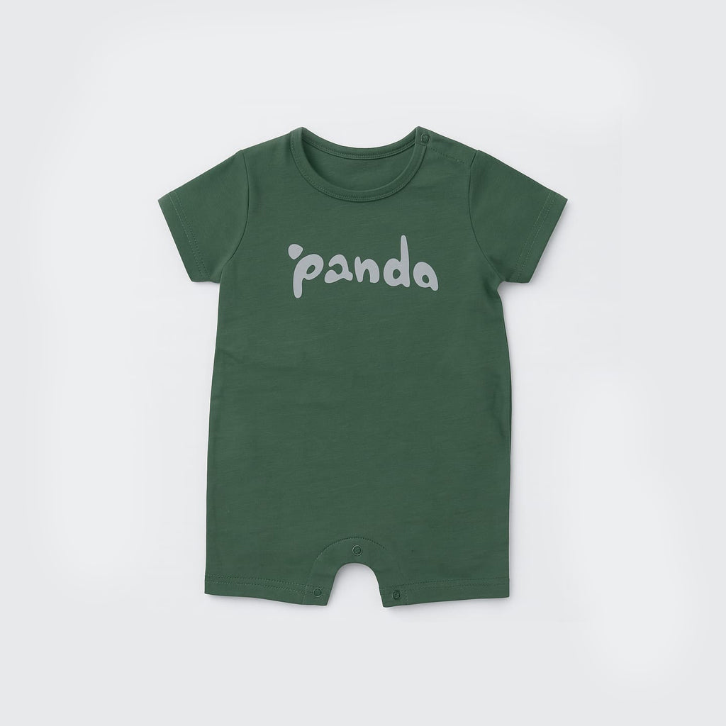DARK GREEN PANDA PRINT HALF BODY ROMPER