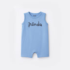 SKY BLUE PANDA PRINT HALF BODY SLEEVES LESS ROMPER