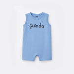 Load image into Gallery viewer, SKY BLUE PANDA PRINT HALF BODY SLEEVES LESS ROMPER
