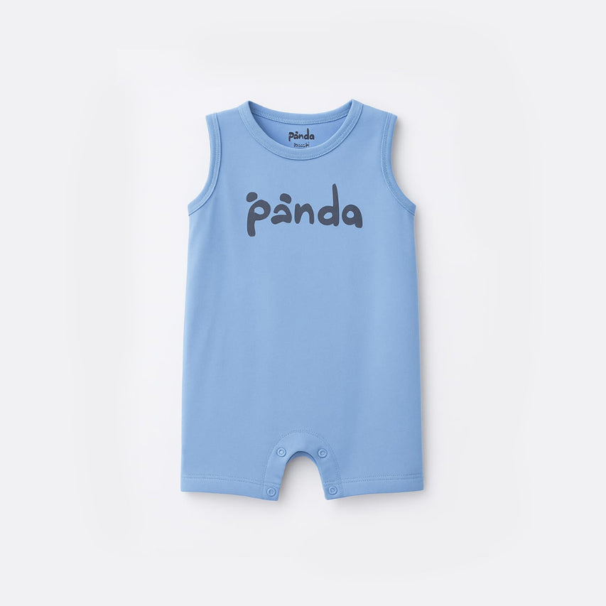 SKY BLUE PANDA PRINT HALF BODY SLEEVES LESS ROMPER
