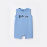 SKY BLUE PANDA PRINT HALF BODY SLEEVES LESS ROMPER