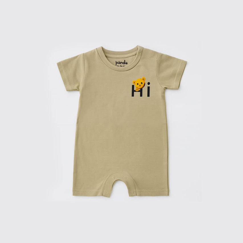 BEIGE HI BEAR PRINT HALF BODY ROMPER