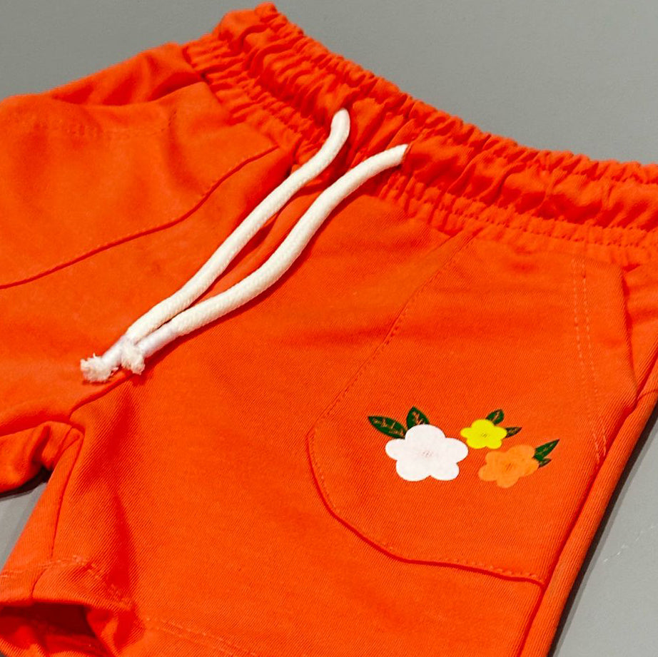 PEACH DOUBLE POCKET FLOWERS PRINT SHORTS FOR GIRLS Secondary image