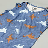 BLUE DINO PRINT SLEEVES LESS FULL BODY ROMPER
