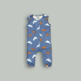 BLUE DINO PRINT SLEEVES LESS FULL BODY ROMPER