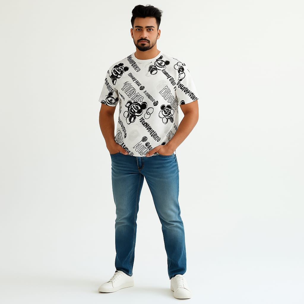 WHITE "HARMONIOUS" PRINT T-SHIRT FOR MEN