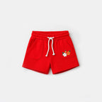RED DOUBLE POCKET FLOWERS PRINT SHORTS FOR GIRLS