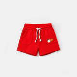 RED DOUBLE POCKET FLOWERS PRINT SHORTS FOR GIRLS